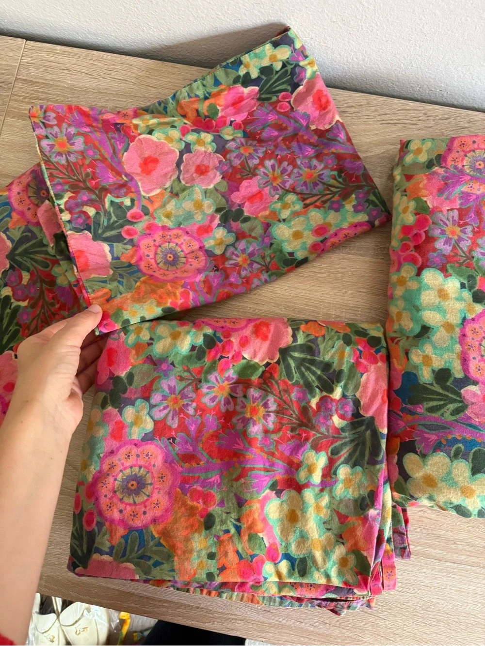 Natural Life Pink Painted Garden colorful floral cotton bed sheet set 4 pc full